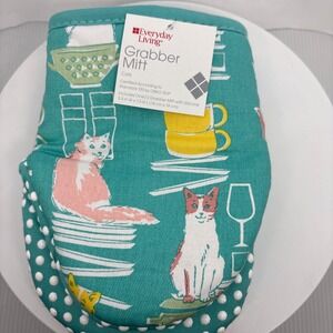 Everyday Living Grabber Mitt Cats Kitchen Oven Pot Holder‎ Silicone Grip Teal